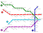 Nettverket fra 2003 til 2007, med utvidelse av Linje B til Los Incas.