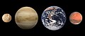 De indre planetene. Fra venstre mot høyre: Merkur, Venus, jorden og Mars.