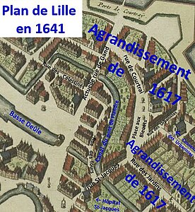 Territoire de l’ancien château de Courtrai sur plan de 1641