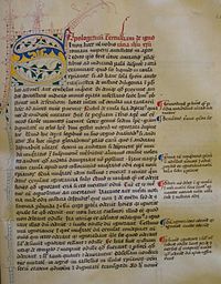 Tertullianuksen Apologeticumin alku. Käsikirjoitus 79, Balliol College, Oxford.