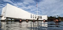 Underwater Construction Team 2 along with divers of the National Park Service ascertain the condition and status of the battleship USS Arizona Memorial in 2013 U.S. Sailors assigned to Construction Dive Detachment Alpha, Underwater Construction Team 2 dive over the remains of the battleship USS Arizona at Joint Base Pearl Harbor-Hickam, Hawaii, March 21, 2013 130321-N-WX059-135.jpg