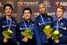 Imboden (right) with Team USA on the podium of the 2013 World Fencing Championships USA podium 2013 Fencing WCH FMS-EQ t213631.jpg