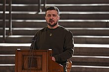 Zelenskyy addressing Members of Parliament from Westminster Hall in the Houses of Parliament Volodymyr Zelenskyy addresses Parliament (52676732611).jpg