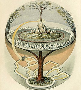 Yggdrasil, an attempt to reconstruct the Norse world tree which connects the heavens, the world, and the underworld. Yggdrasil.jpg