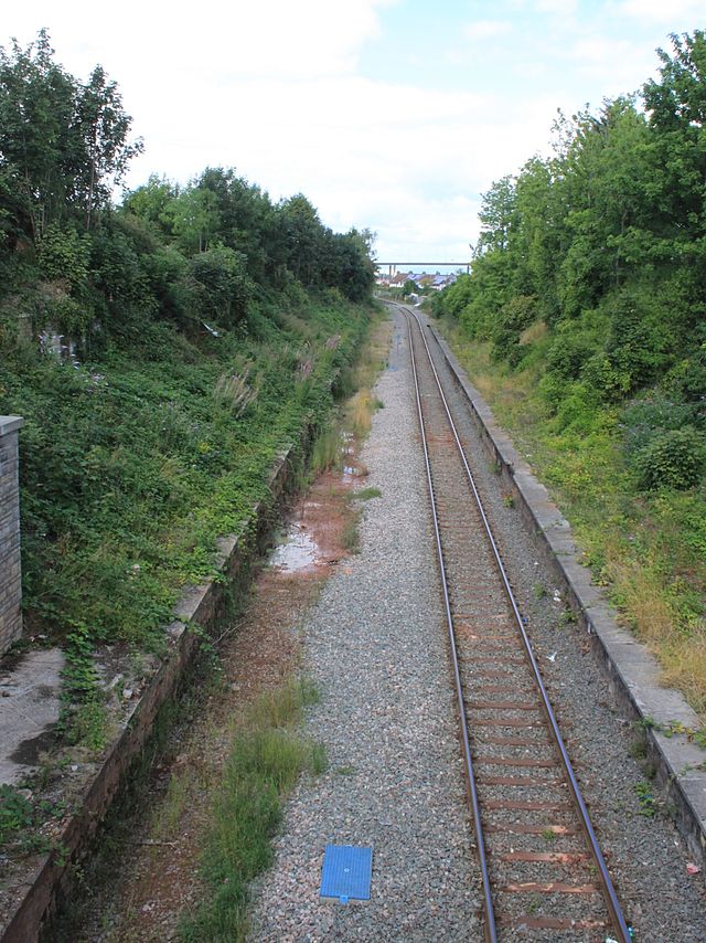 The right-of-way and platforms at the former Pill station location in 2015