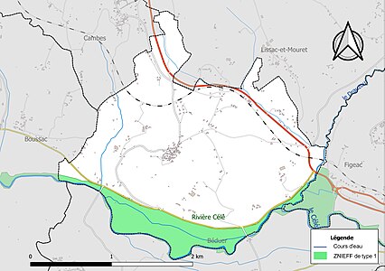 Carte de la ZNIEFF de type 1 sur la commune.