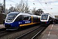 NWB VT 739 (Bombardier Talent) und VT 551 (Alstom LINT 41) im Bahnhof Moers