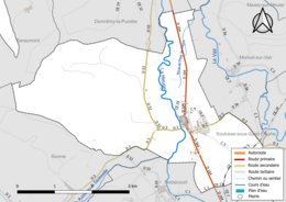 Carte en couleur présentant le réseau hydrographique de la commune