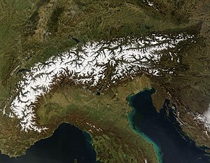 Os Alpes vistos do espaço (cortesia NASA)