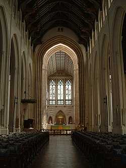 The interior of Suffolk's Anglican cathedral, St James in Bury St Edmunds. Bury St Ed.jpg