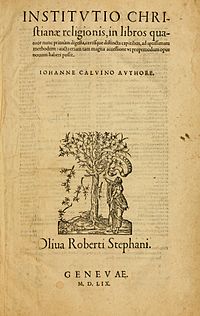 Titulní list latinského vydání Institucí z roku 1559