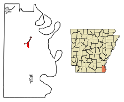 Location of Lake Village in Chicot County, Arkansas.