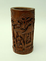 Chinese bamboo carving, late Qing Dynasty; note woodworm holes.
