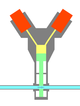 Normally closed pyrovalve after activation. The fluid can now flow.