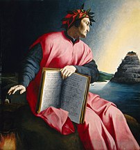 Dante gazes at Mount Purgatory in an allegoric...