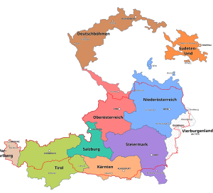 Lage der Provinz Sudetenland in der Republik Deutschösterreich