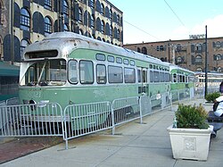 View of a Brooklyn Historic Railway Association PCC streetcar that was to be placed on a proposed, but never used, streetcar line FairwayRHCableCarByLuigiNovi2.jpg