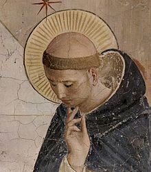 The Roman tonsure, in the shape of a crown, differing from the Irish tradition, which is unclear but involved shaving the hair from ear to ear in some fashion Fra Angelico 052.jpg