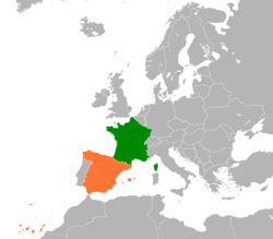 Карта с указанием местоположения Франции и Испании