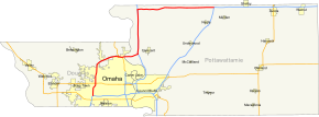 I-680 is an outer bypass of downtown Omaha, Nebraska, and Council Bluffs, Iowa.