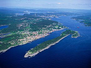 Aerial view of Langesund and the island of Langøya