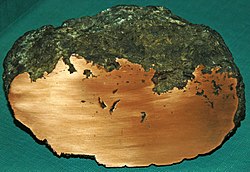 Large native copper amygdule (Mesoproterozoic, 1.05-1.06 Ga; Ahmeek Mine, Ahmeek, Upper Peninsula of Michigan, USA) 1 (17307955385).jpg