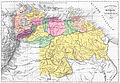 Mappa del Venezuela nel 1840 di Agustín Codazzi, la provincia di Caracas in rosa.