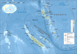 ニューカレドニアとバヌアツの詳細地図。過去の版には、"Île de Sable"と記載されたがサンディ島が記されていた。
