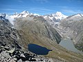 Oberaargletscher (left hand in the background) and Unteraargletscher (on the right). The small blue lake left hand in front is the Triebtenseewli.