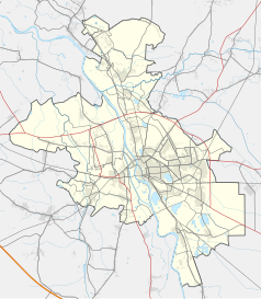 Mapa konturowa Opola, w centrum znajduje się punkt z opisem „Kościół św. Aleksego w Opolu”