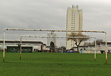 Many residential areas in England have public football pitches such as these on the Orchard Park Estate in Kingston upon Hull. Orchard Park playing fields, Hull - geograph.org.uk - 662038.jpg