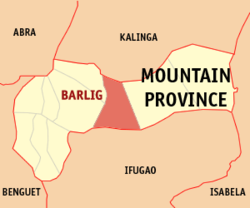 Mapa ng Mountain Province na nagpapakita sa lokasyon ng Barlig.