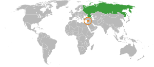 Mapa indicando localização da Rússia e da Síria.