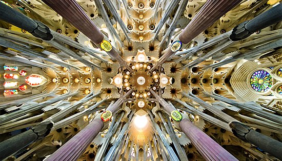 ceiling of La Sagrada Familia, Barcelona, Spain, Travel
