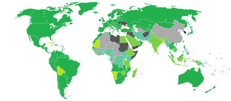 Carte des pays requérant (ou non) un visa