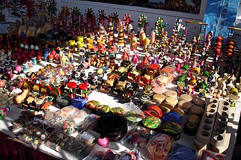 An assortment of Channapatna toys and dolls