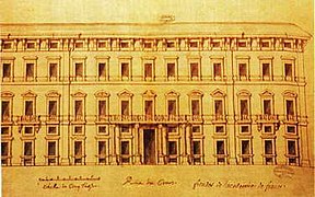 Alzado del palacio (Jean-Baptiste Vallin de la Mothe. Les Archives nationales, París)