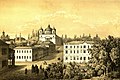 Київ. Готель «Європа» (праворуч) і костел на Трьохсвятительській вулиці. 1870 рік