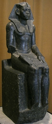 Seated Statue of Amenemhat III, around 19th century BC. The State Hermitage Museum Statuia faraona Amenemkheta III.jpg