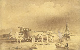 Складання шкуни Костянтин на березі Сирдар’ї. Раїм, 21 червня – 19 липня 1848