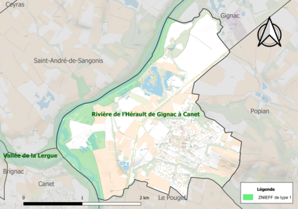 Carte de la ZNIEFF de type 1 sur la commune.