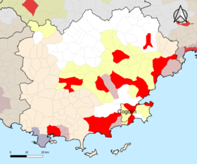 Localisation de l'aire d'attraction de Cogolin dans le département du Var.