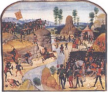 Edward III invades Scotland, from an edition of Froissart's Chronicles Battle of Stanhope Park.jpg