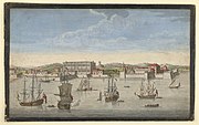 Bombayn satamaa Robert Sayerin vuoden 1754 maalauksessa.