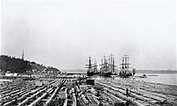 J.R. Booth's timber rafts arriving at Sillery, Quebec,c. 1891