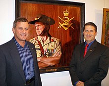 Conway Bown with the subject of his portrait, Brigadier John Caligari, Commander 3rd Brigade, at the Percival Portrait Awards, Townsville, 2008