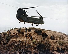 Troops unload from a CH-47 in the Cay Giep Mountains, Vietnam, 1967. Ch47-chinook-vietnam.jpg
