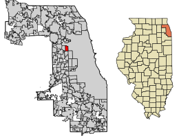 Расположение парка Элмвуд в округе Кук, штат Иллинойс.