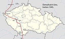 Demarcation line between the Soviet and American armies, May 1945 Demarkacni cara 1945.jpg