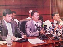 Speaking at opening day press conference of the Largest Expo in Sri Lanka. Seated besides Former Minister Rishard Bathiudeen and the Former Minister for Economic Development.